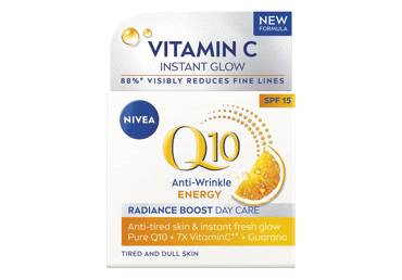 NIVEA Q10 ANTI-WRINKLE ENERGY ŠVYTĖJIMO SUTEIKIANTIS DIENINIS KREMAS SU SPF15, 50 ml