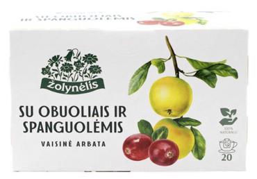 Vaisinė arbata ŽOLYNĖLIS su obuoliais ir spanguolėmis, 20 vnt