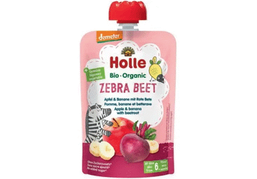 Ekologiška obuolių, bananų, burokėlių tyrelė HOLLE Zebra beet 6+ mėn., 100 g