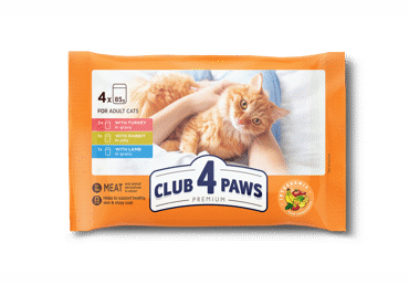 Club 4 Paws Premium su kalakutiena, triušiena ir ėriena, konservuotas pašaras suaugusioms katėms, 4 x 85 g