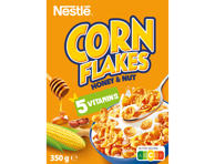 Sausi pusryčiai NESTLE CORN FLAKES su medumi ir riešutais, 350 g