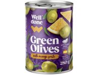 Žaliosios alyvuogės WELL DONE, įdarytos apelsinų pasta, 280 g