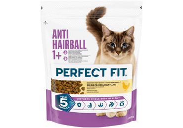 Sausas kačių pašaras PERFECT FIT Hairball su vištiena, 750 g