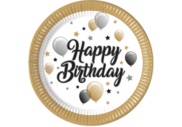Popierinės lėkštės HAPPY BIRTHDAY, 23 cm, 8 vnt.