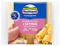 Lydytas sūris HOCHLAND su kumpiu riekelėmis, 19% rieb. s. m., 130 g