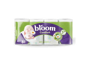 Tualet. popierius BLOOM CHAMOMILE,8 rit.,3 sluoksn.,150 lap., 8 vnt.