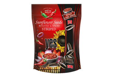 Kepintos saulėgrąžų sėklos su aštriais dūmo skonio prieskoniais ir Stevia saldikliu Y.E.S, 150 g