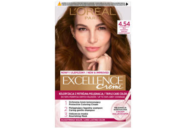 Ilgalaikiai plaukų dažai su trejopa plaukų priežiūra L'OREAL PARIS Excellence Creme, 4.54 - 1