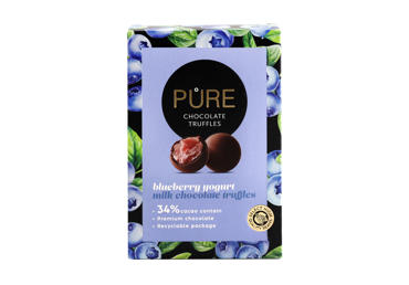 Pieninio šokolado triufeliai PURE CHOCOLATE su mėlynių jogurto kremu, 148 g
