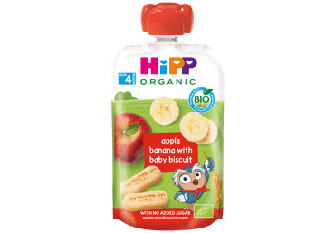 Ekol. obuolių ir ban. tyrelė HIPP su sausainiais (nuo 4mėn.), 100 g