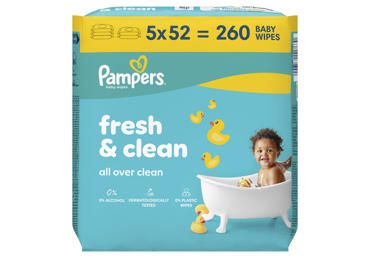Kūdikių servetėlės PAMPERS Fresh Clean, Plastic Free, 5x52 vnt.