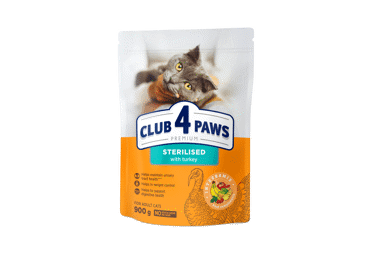 Club 4 Paws Premium su kalakutiena sausas pašaras suaugusioms sterilizuotoms katėms 0,9 kg