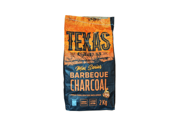 Medžio anglis TEXAS CLUB, 2 kg, su medžio vilnos įdegtuku, 1 vnt.
