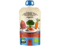 Ekologiška daržovių tyrelė RŪDOLFS su lašiša, 6+ mėn., 110 g