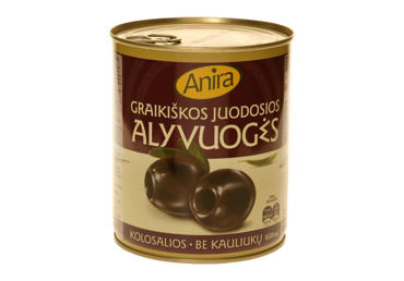 Graikiškos juodosios alyvuogės ANIRA be kauliukų, 820 g