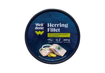 Marin. silkių filė gabal. su svogūnais ir agurkais WELL DONE, 200 g