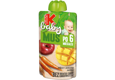 Obuolių, morkų, mangų tyrelė su vitaminu C nuo 6 mėn, Kubuš baby, 100g