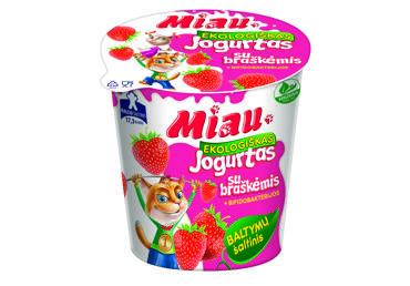 Ekologiškas jogurtas MIAU su braškėmis, 3,5 % rieb., 125 g