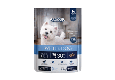 Mažų ir vidutinių veislių suaugusių baltakailių šunų sausas begrūdis pašaras su žuvimi ARDOUR White Dogs Grain Free, 1,5 kg